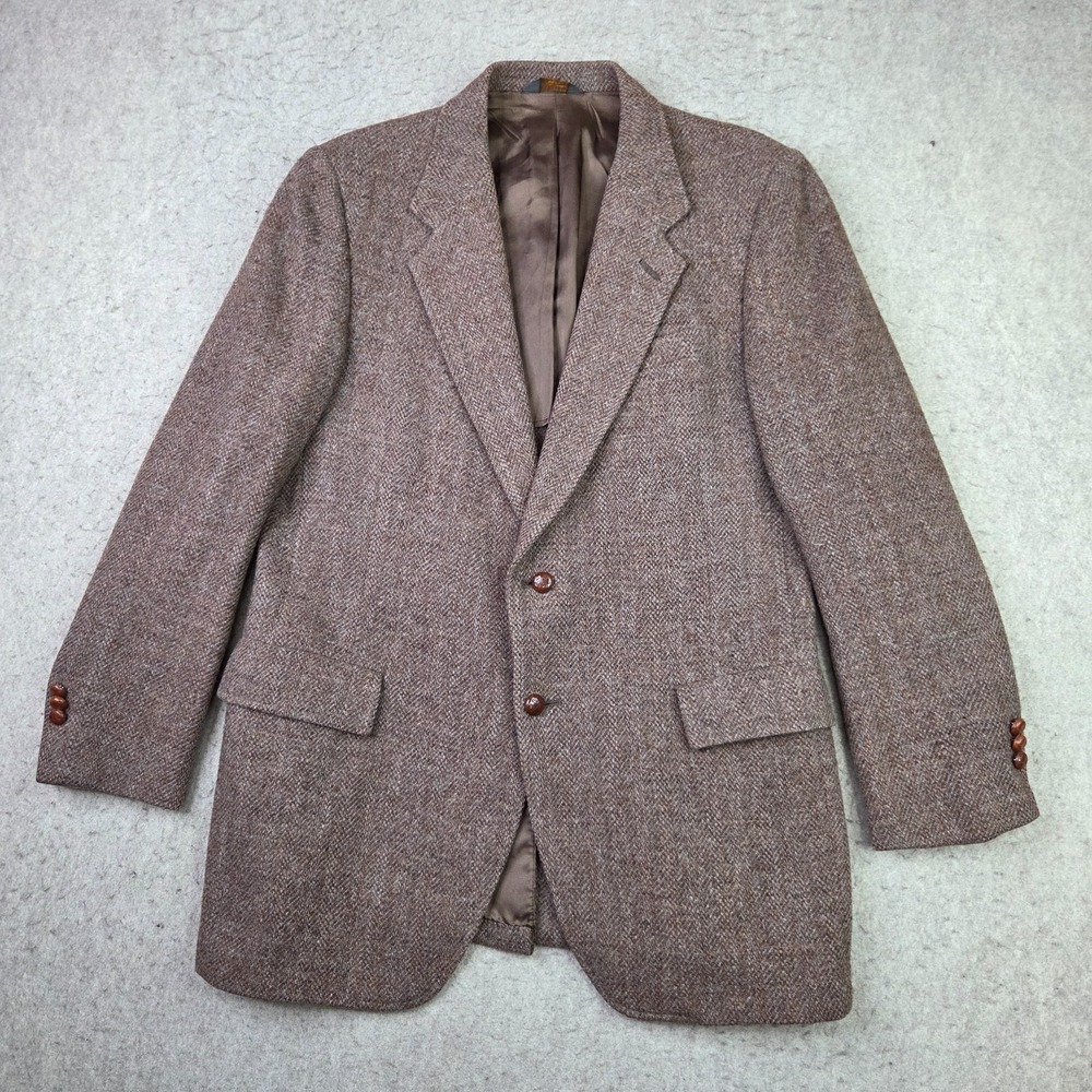 Vintage Harris Tweed Sport Coat Mens 43L Scottish Wool Herringbone Kuppenheimer